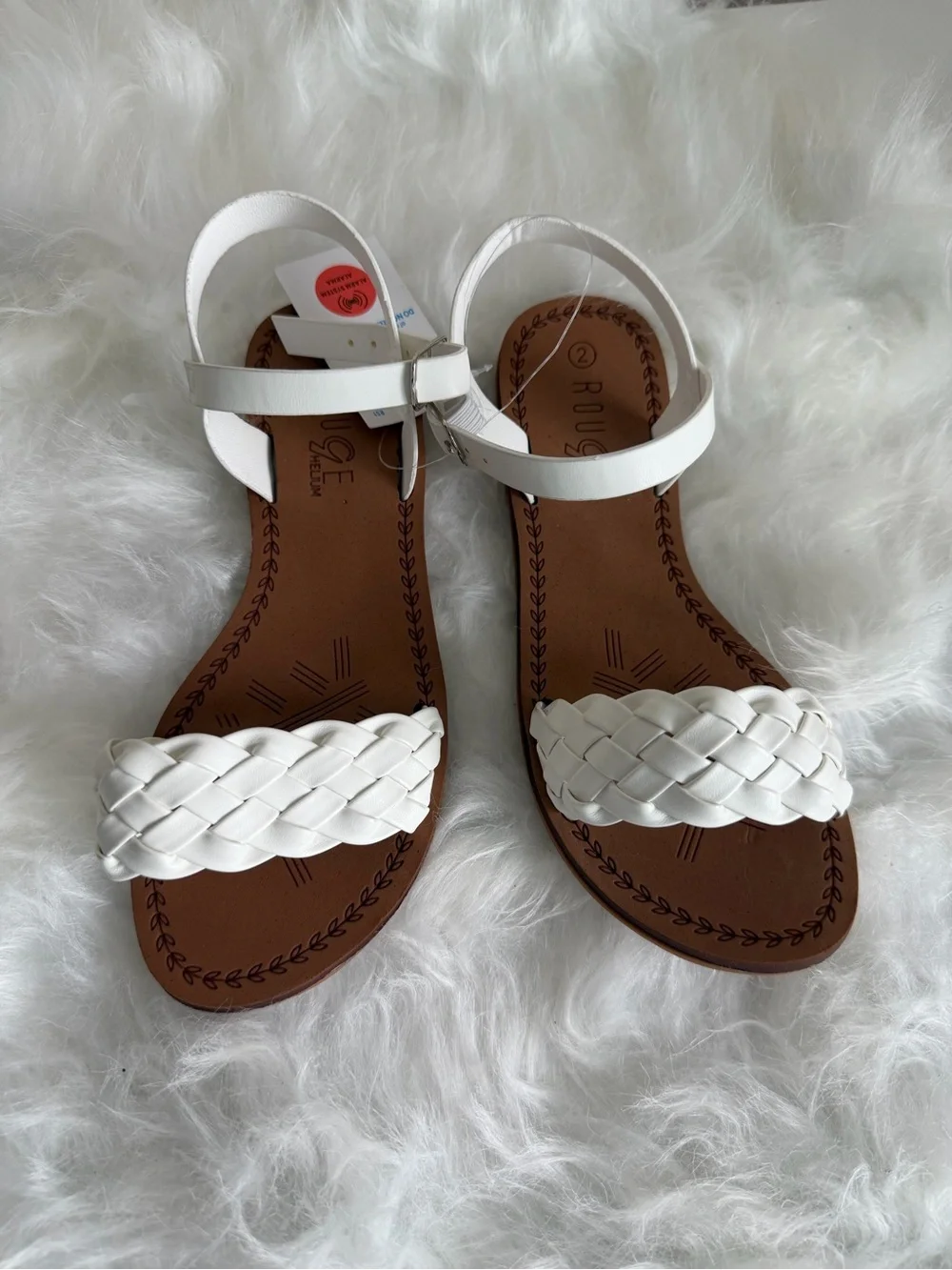 Rogue White Braided Toe-Loop Ankle-Strap Sandals